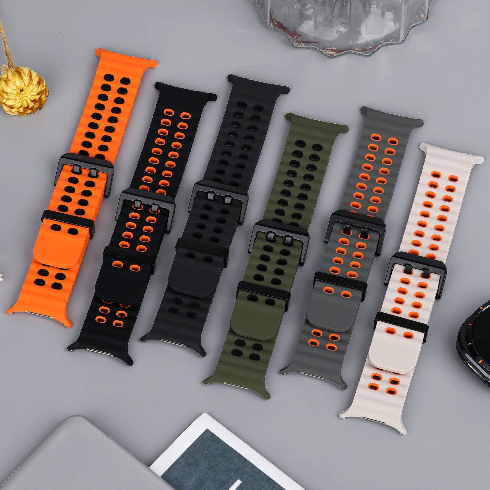 S1676883689754ac193f63d69e1d39c57D.webp Sport silicone Band For Samsung Galaxy Watch 8 classic 46mm Two color Marine belt Bracelet correa Galaxy Watch 8 40mm 44mm strap