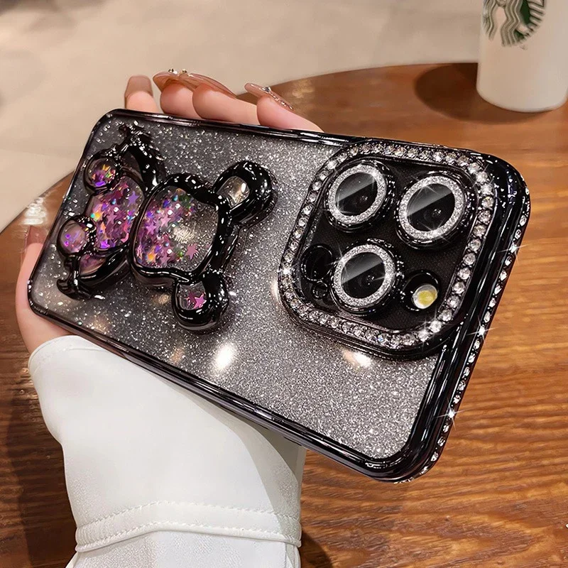 S16b0f3b265454d8992fef8f1492aaa7cz-4.webp Glitter Quicksand Bear Diamond Case iPhone 15 14 13 16 17 Pro Max 17 Air Plus 11 12 Gradient Rhinestone Plating Soft Cover