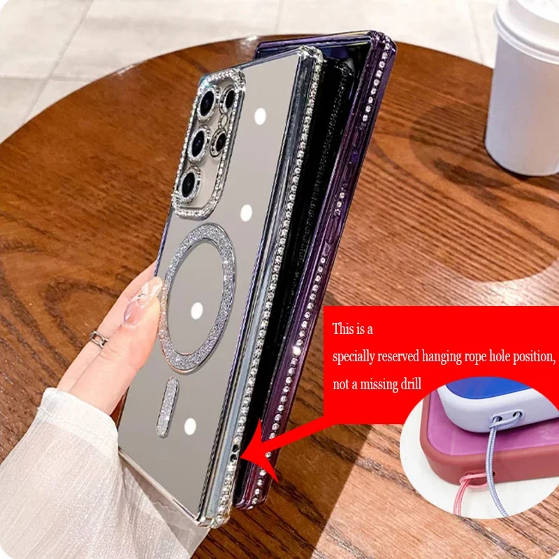 S17026dfa7867462ca28c130689226979S.webp Luxury Sparkly Crystal Clear Case For Samsung Galaxy S24 Plus S23 S22 Ultra Magsafe Magnetic Wireless Charge Lens Film Cover