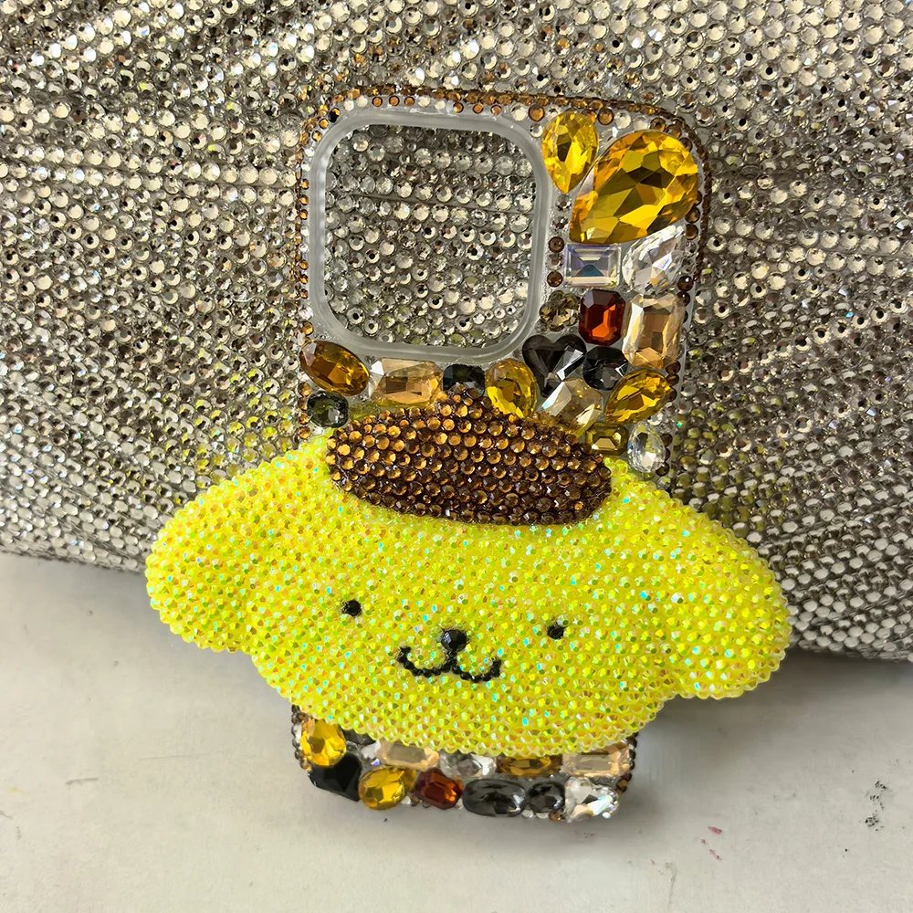 Cute Kitty Cat Rhinestone Bling Crystal Phone Case Chain For iPhone 16 12 13 14 15Pro Max X Xs XR 7 8 Plus SE 2 3 10 Transparent Bu