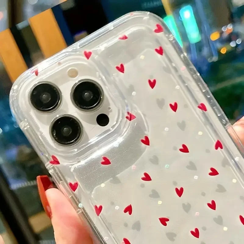 Love Heart Soft Clear Phone Case For iPhone 17 16 16e 15 14 Pro Max 11 13 Mini 12 16 Plus 17 Air Anti-fall Shockproof Cover