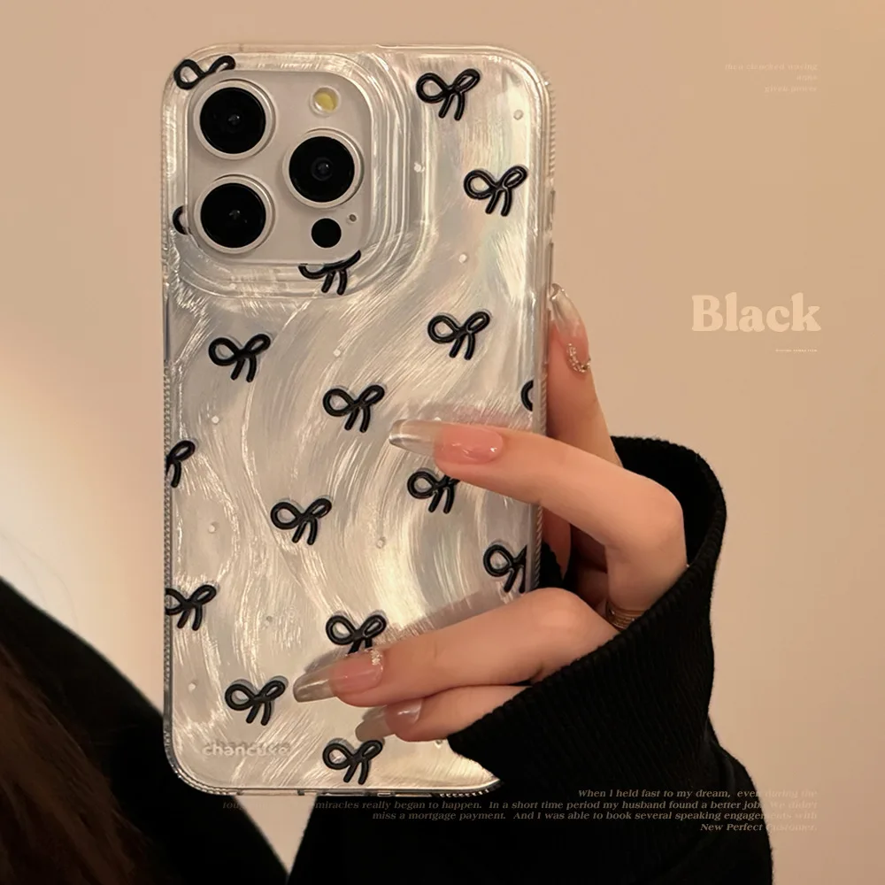 S181daaf2ba3144938a2de241a7bf6572F.webp Luxury Laser Silver Bow knot Case for iPhone 17 Air 16 15 14 13 12 11 Pro Max Plus 16E 7 8 SE2 X XS XR Shockproof Bumper Fundas