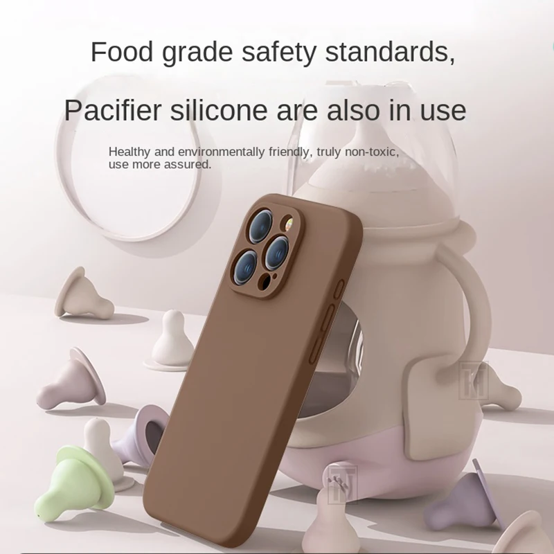 S191b4e27093c404baaba312385912667U.webp Brown New Liquid Silicone Camera Protection Case for iPhone 16 15 14 13 11 12 Pro Max Plus Soft Shockproof Colorful Cover