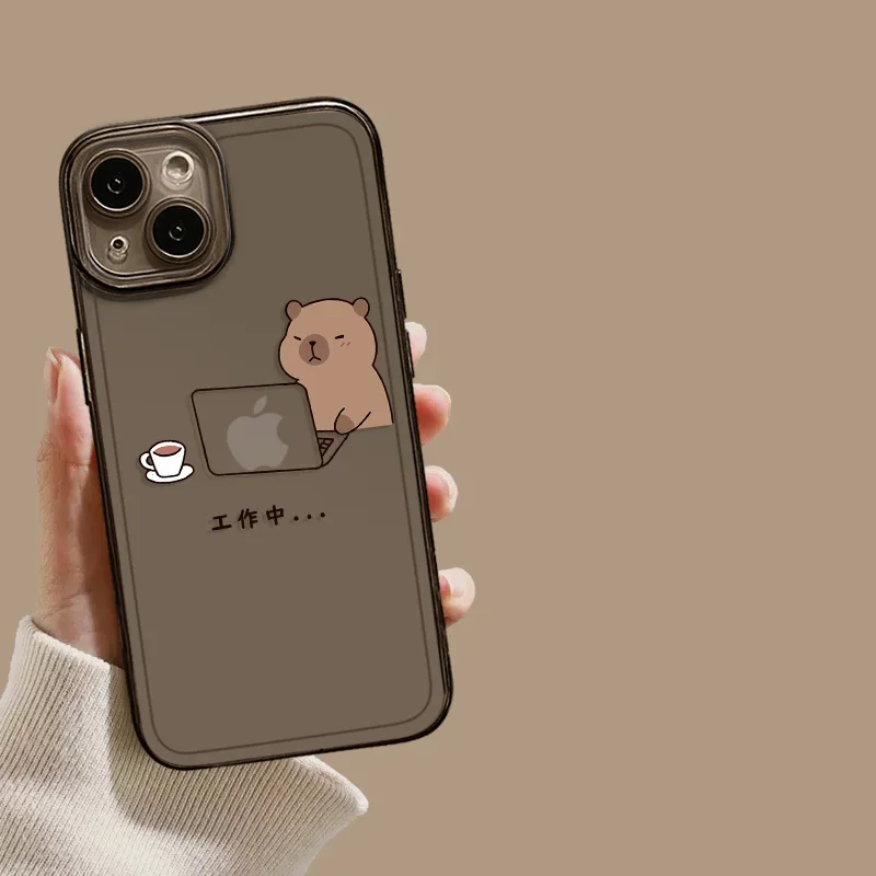S192efce64ddc4de493dd8f84fd3ef400C.webp Funny Cartoon Capybara Phone Case For iPhone 16 15 13 11 12 14 Pro Max Mini 7 8 Plus SE X XS XR 16E Shockproof Transparent Cover