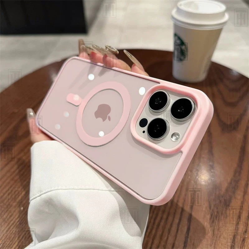 S19f8ed34fa4c4248a7314c0a74e1448ep.webp Official New Strong Magnetic Magsafe Phone Case for iPhone 16 15 14 13 12 11 Pro Max Plus Clear Pink Acrylic Protect Hard Cover