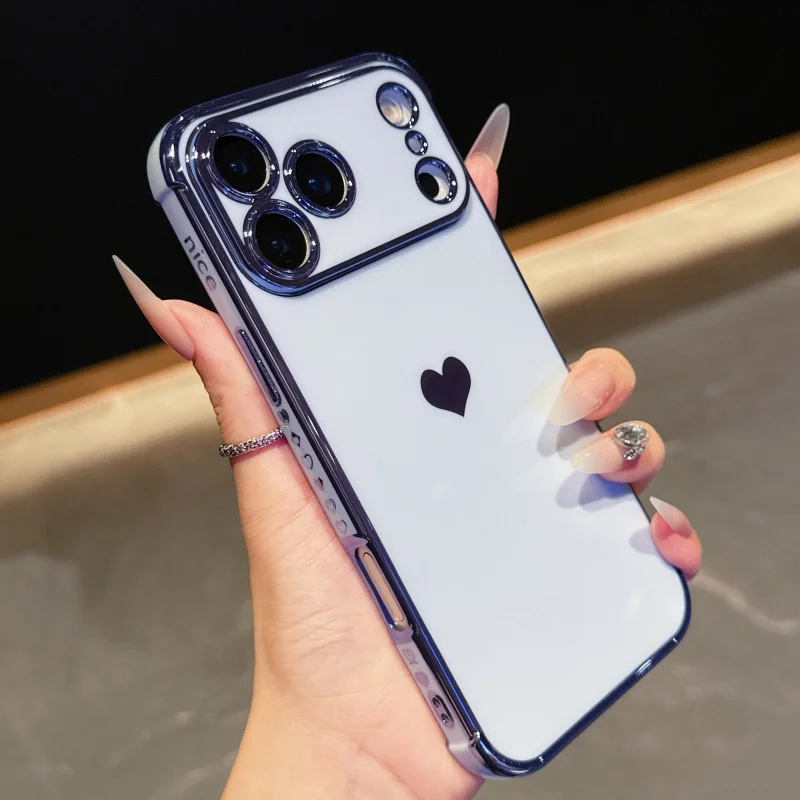 Luxury Plating Love Heart Soft Phone Case For iPhone 17 Air 16 15 14 13 12 11 Pro Max Mini Plus Edge Pattern Silicone Back Cover