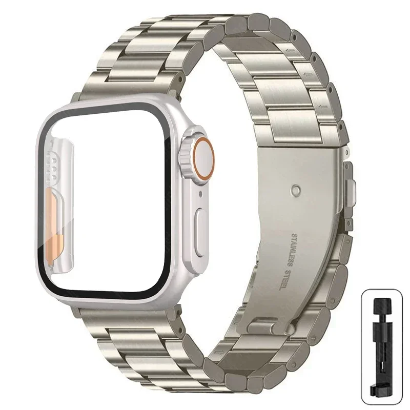 S1cb4f9d77b564d3a9e846ccecc9447b4h-2.webp Stainless Steel Strap+Ultra Case for Apple Watch Band 44mm 45mm 41mm 40mm 42mm Case Metal Strap for iWatch Series 9 8 7 6 SE 5 4