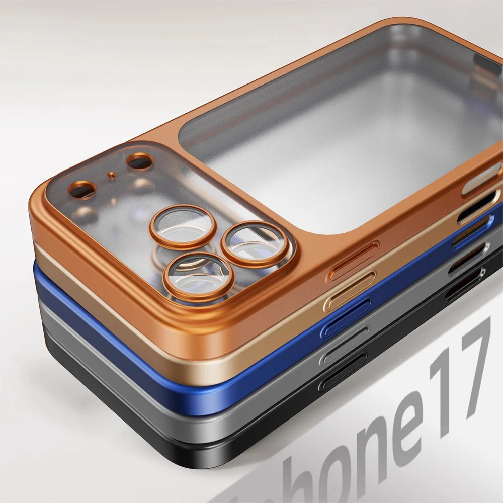 S1d495819a3554fd985579ccec15be996l.webp Luxury Original Matte Clear Frosted Phone Case For iPhone 17 16 15 Pro Max Lens Protection Solid Color Frame Shockproof Cover