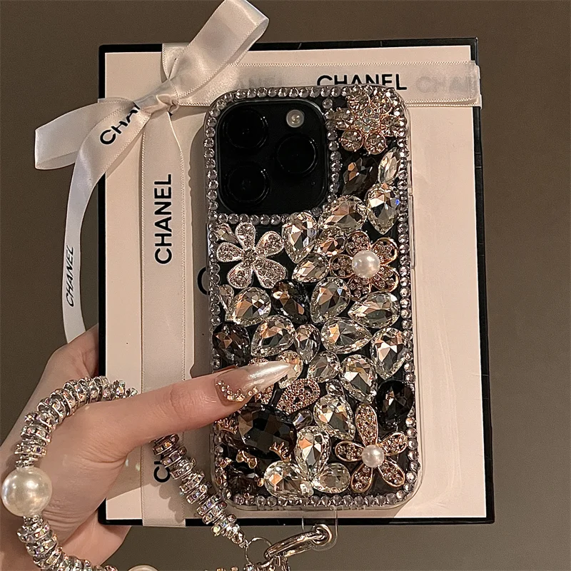 Luxurious Glitter Phone Case iPhone17 15 14 13 12 11 16ProMax Plus Diamond Bling iPhone16 17 Pro With Chain