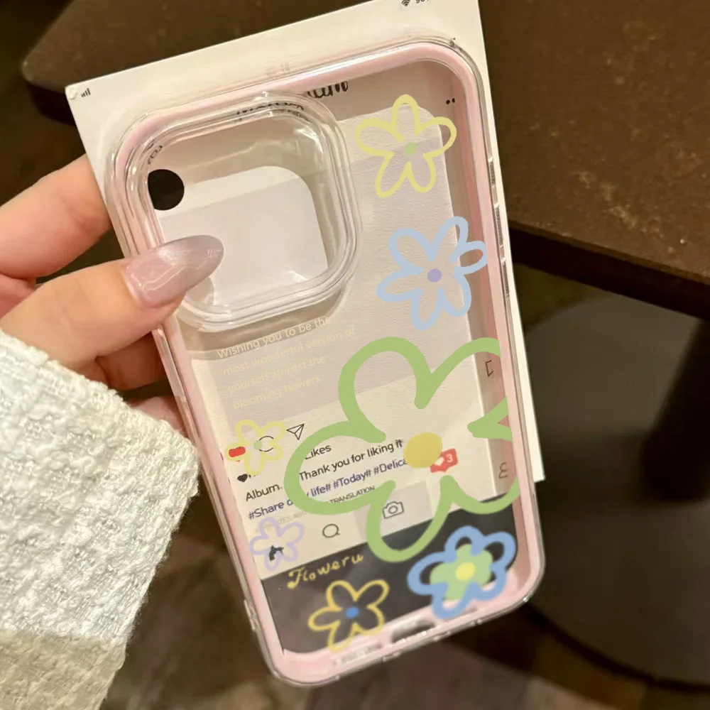 S1de898cd38884fa586bebf3d9659b472P.webp 2 in 1 Candy Color Phone Case For iPhone 11 16 17 Pro Max 13 15 14 12 17 Air 17promax Soft TPU Transparent Flower Funda Cover