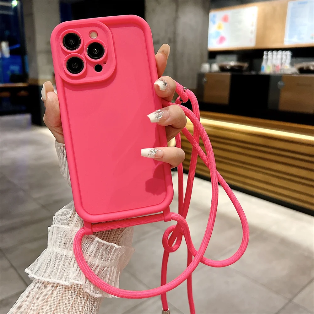 Phone Case iPhone 14 13 15 16 Pro Max 17 Air 16E 12 11 X XR XS 7 8 Plus Crossbody Adjustable Lanyard Strap Rope Soft Cover