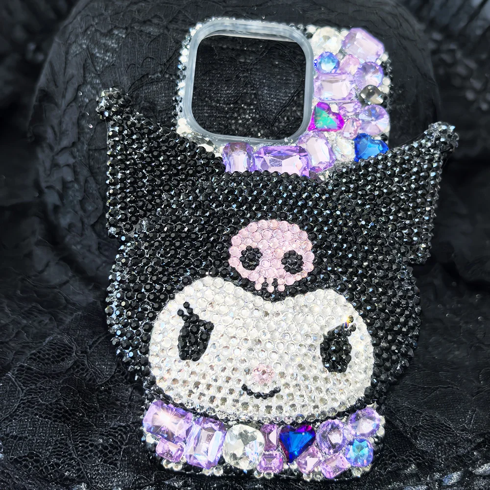 Cute Kitty Cat Rhinestone Bling Crystal Phone Case Chain For iPhone 16 12 13 14 15Pro Max X Xs XR 7 8 Plus SE 2 3 10 Transparent Bu