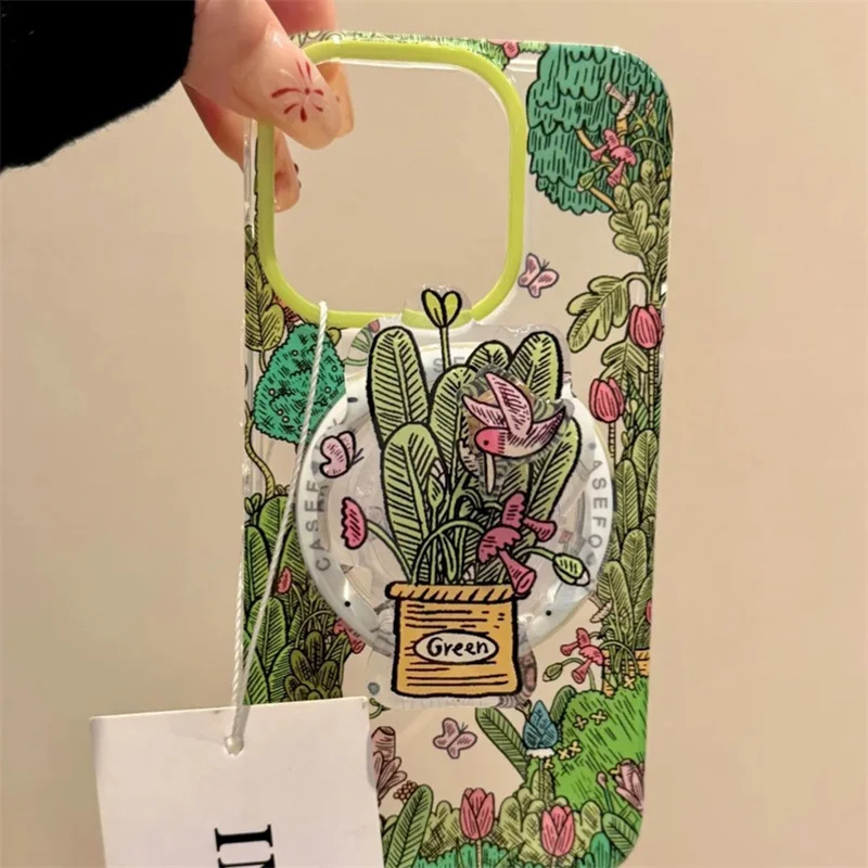 S1ec293051cef4effaa359dd389c7622bR.webp Magnetic spring and summer butterfly flower cluster phone case with magnetic bracket for iPhone11 12 13 14 15 16 17 Pro max