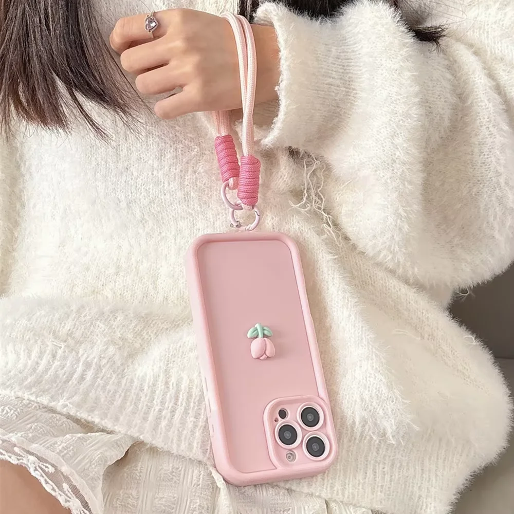 S205a0b8e8b714974baadb531b2da9c88T.webp 3D Cute Tulip Flower Lanyard Rope Phone Case For iPhone 17 16 15 14 13 12 11 Pro Max 16E X XS XR 7 8 Plus Silicone Soft Cover