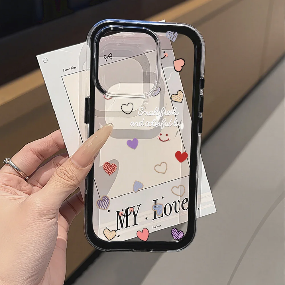 Love Heart Phone Case For iPhone 17 Case iPhone 13 16 15 11 12 14 Pro Max 17 Air Silicone 2 IN 1 Shockproof Soft Clear Cover