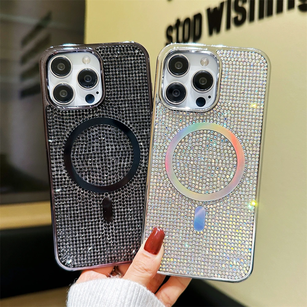 S2096d4d3f1254e9c937b8b7fee341c2fX.webp Original For Magsafe Diamond Pattern Phone Case For iPhone 17 16 15 14 12 13 11 Pro Max Plus Magnetic Bling Shiny Solid Cover