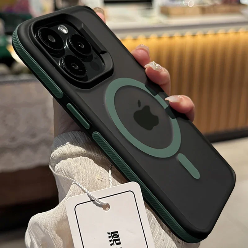 S211d5e868d464b4fbbbb7204da6c96d7f.webp New Bicolor Matte Frosted Magnetic Phone Case For iPhone 17 Air 16 15 14 Plus 13 12 11 Pro Max Shockproof Bumper Hard Cover