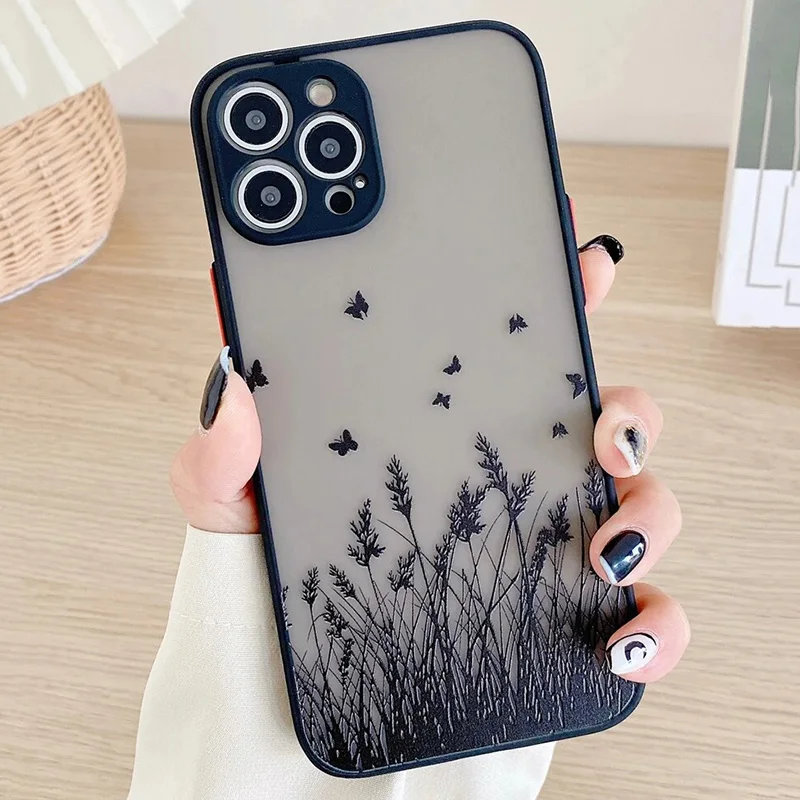 S216a6ddad7fa4f02827e4b702bd92f7e0.webp Contrast Frame Flower & Butterfly Print Phone Case For iPhone 17 Air 16 15 14 13 12 11 Pro Max 7 8 Plus SE2 Shockproof Cover