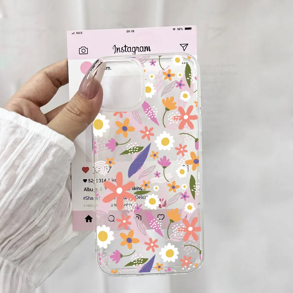 S21a2e567be1f443faaf8dd6b5c99641fT.webp Tulip Daisy Flower Phone Case For iPhone 16 15 14 13 12 11 17 Pro Max 7 8 Plus Leaf Candy Color Clear Hard Cover Fundas
