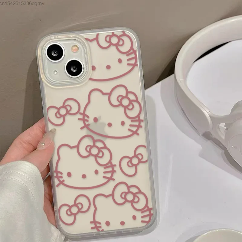 Cute Kitty Cartoon Cat Transparent Y2K Cartoon Phone Case For iPhone 15 14 13 12 11 Pro Max XR XS Max Girl's Heart Cute Cover