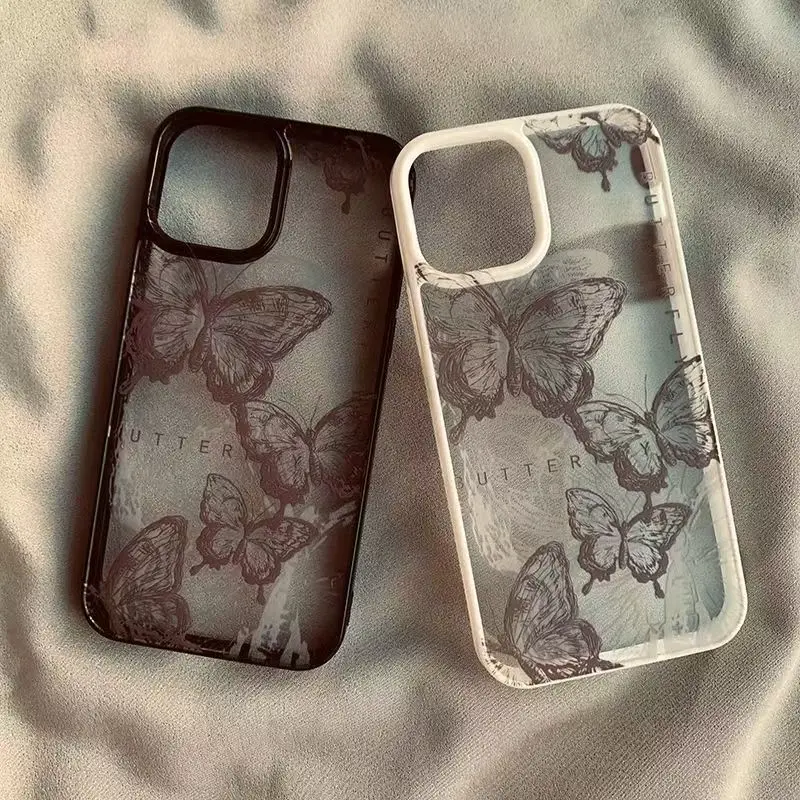 Vintage Floral Butterfly Clear Phone Case For iPhone 17 Air 16 15 14 13 12 11 Pro Max 17 15 16 Pro 16 Plus 16E Shockproof Cover
