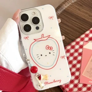 S23847aa1fd734bb18f51c075c1f9ddf8g.webp Cartoon Kitty Strawberry Phone Case For iPhone 16 13 14 15 12 11 Pro Max XS XR X With Pendant Shockproof Hard Cover