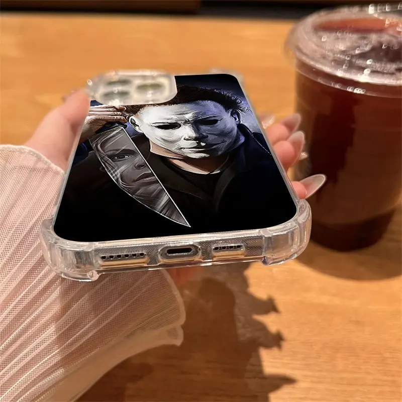 S23df6eb264ed4c75b8b44aa627060f588.webp Michaels Myers Horror Halloween Phone Case Clear For iPhone 17 16 14 15 11 12 13 Pro Max 16E 16 Plus 17Air Soft Shockproof Cover