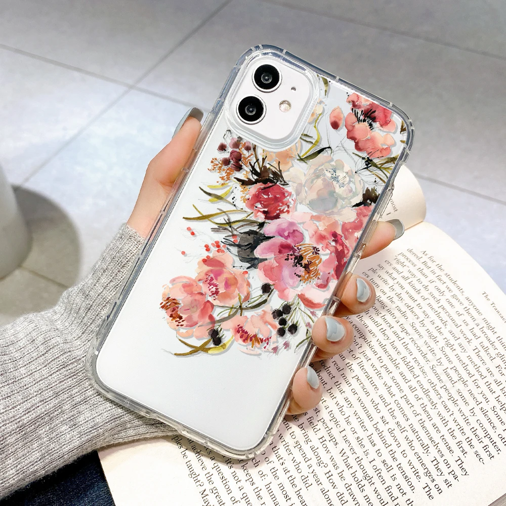 Flower Phone Case For iPhone 13 Case iPhone 16 11 12 17 14 15 Pro Max 12 13 Mini 7 8 Plus XR XS X SE Shockproof Clear Soft Cover