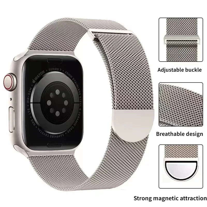 Pure Titanium Metal Milanese Strap for Apple Watch Band Ultra3/2 49mm 11 10 9 8 7 Magnetic Bracelet iWatch 6 5 4 SE2 46mm 45mm 41mm 44mm 40mm