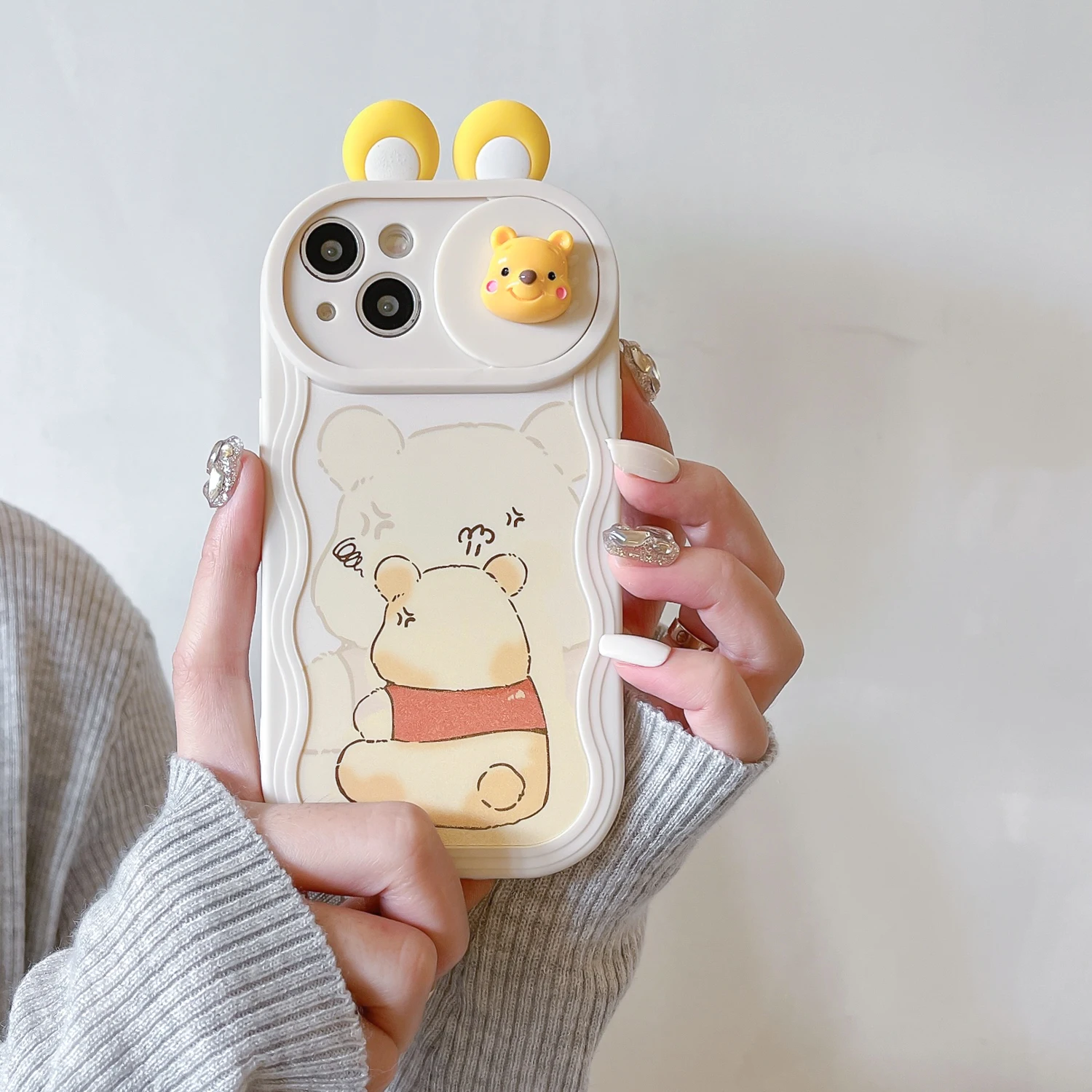 S25336fec33ed442a8f0a3fb1969b6dd9j.webp 3D Ears Toy Minni Stitch Winni Cartoon Sliding Camera Case for iPhone 16 Pro Max 14 Plus 15 X XS XR 7 11 12 13 Wave Phone Capa