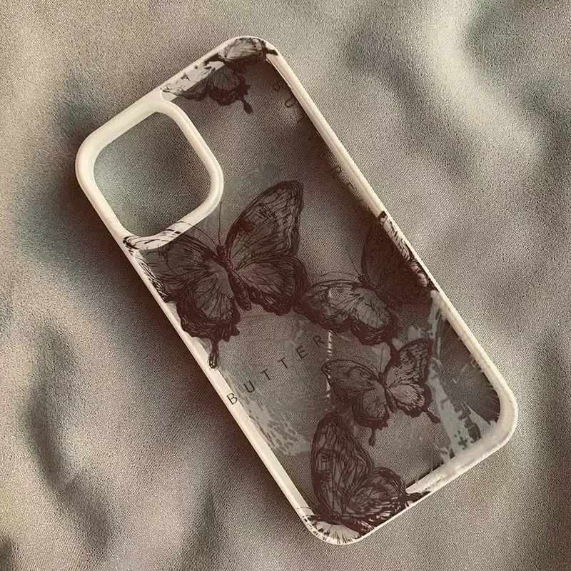 Vintage Floral Butterfly Clear Phone Case For iPhone 17 Air 16 15 14 13 12 11 Pro Max 17 15 16 Pro 16 Plus 16E Shockproof Cover