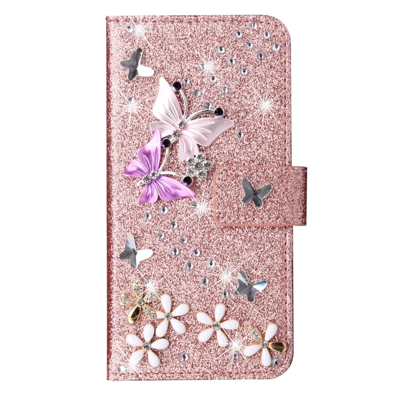 S266b26efaae3485a848efefa789c67d3J.webp Bling Diamond Wallet Flip Case For iPhone 17 16 15 14 13 12 11 Pro Max Plus XR XS Glitter Butterfly Flower Magnetic Book Cover