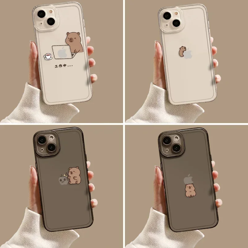 S26b2e80333e147a5b42fd041ec4bff91e.webp Funny Cartoon Capybara Phone Case For iPhone 16 15 13 11 12 14 Pro Max Mini 7 8 Plus SE X XS XR 16E Shockproof Transparent Cover