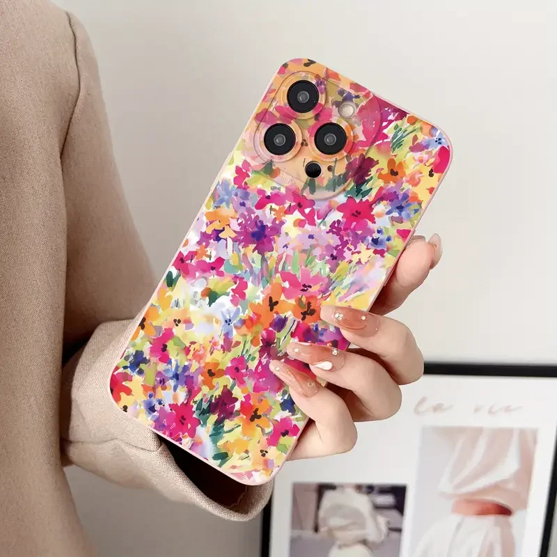 Oil painting Flowers Pattern Design Print Phone Case For iPhone 17 16 15 Pro Max 14 13 12 11 16 Plus 16E 17 Air Matte Soft Cover