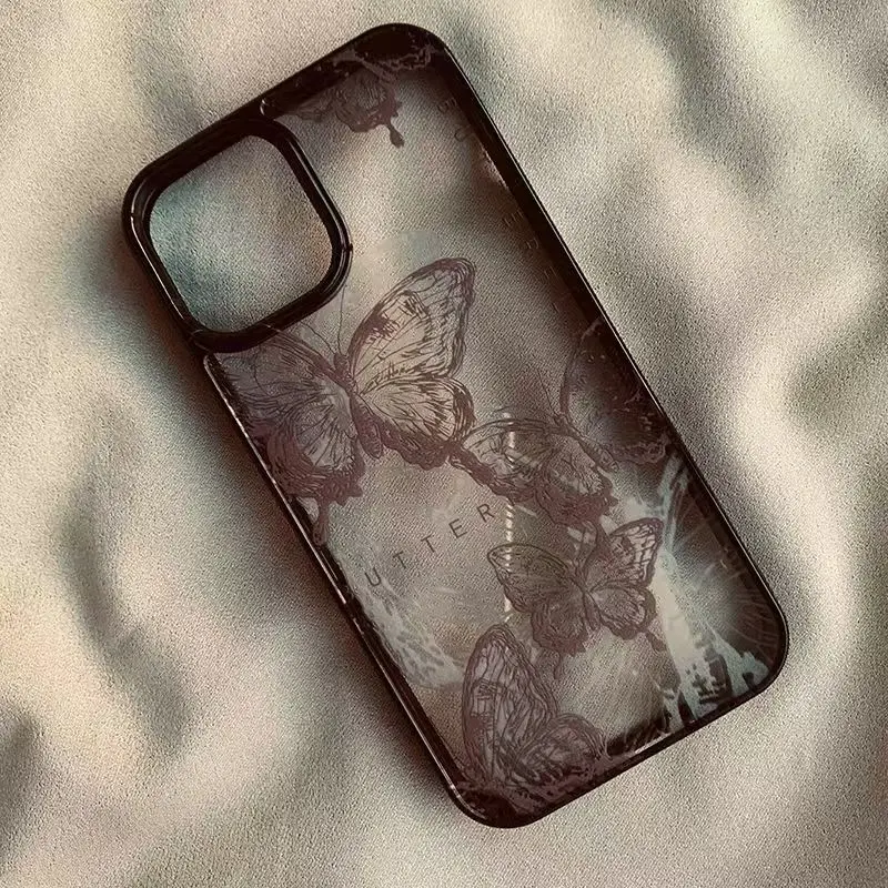 Vintage Floral Butterfly Clear Phone Case For iPhone 17 Air 16 15 14 13 12 11 Pro Max 17 15 16 Pro 16 Plus 16E Shockproof Cover