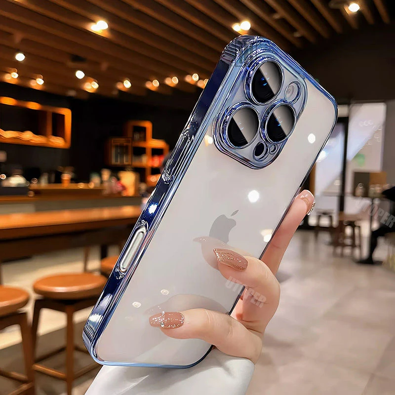 New Senior Transparency Original Ultrathin Plating Case for iPhone 16 15 14 13 12 11 Pro Max Plus Lens Film Protect Soft Cover