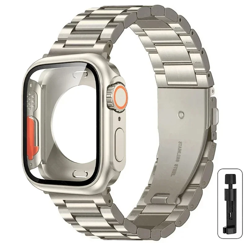 S2869a3557b2b4030a998b097d70d38fch-2.webp Stainless Steel Strap+Ultra Case for Apple Watch Band 44mm 45mm 41mm 40mm 42mm Case Metal Strap for iWatch Series 9 8 7 6 SE 5 4