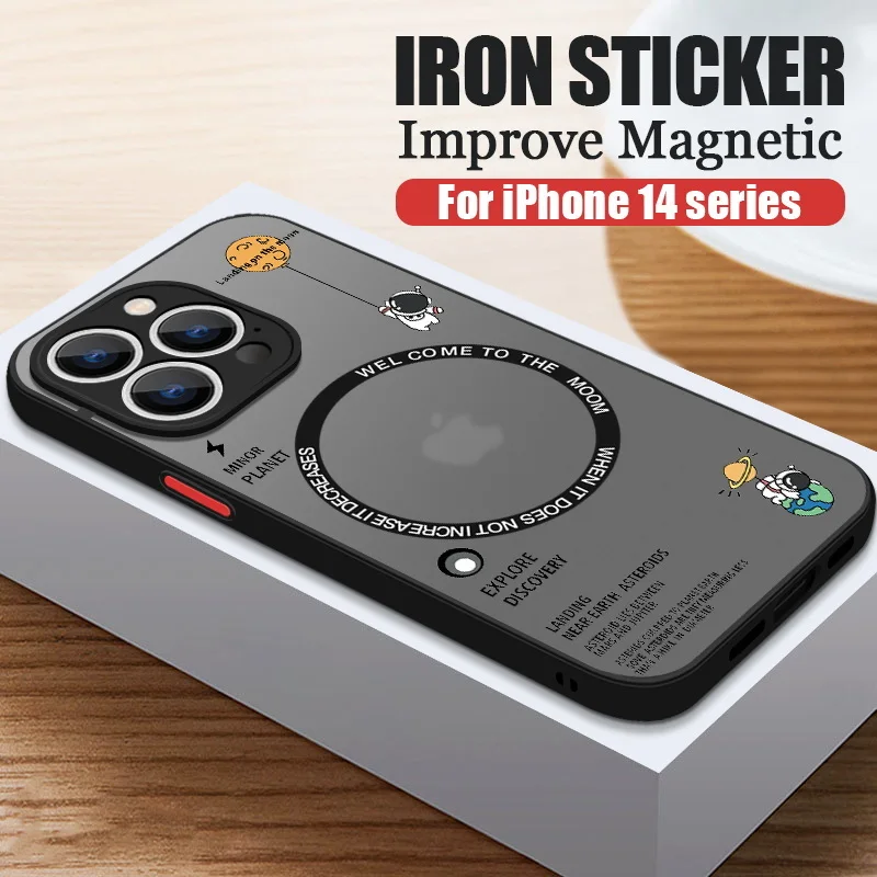 S28ecb5b27ad648e99f6dda52cb7edea18.webp Magnetic For Magsafe Astronaut Case For iPhone Air 16e 17 15 Pro Max 14 13 12 Pro 11 16 Plus Shockproof Bumper Hard Matte Cover