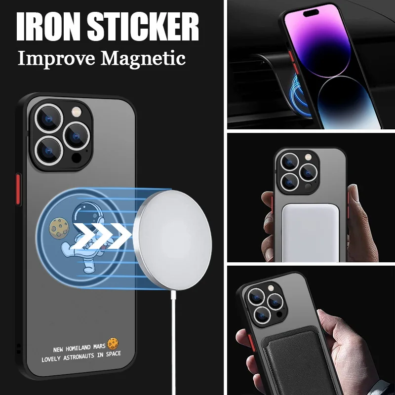 S28fb4673aa51470a8bb1227b8526cb98M.webp Magnetic For Magsafe Astronaut Case For iPhone Air 16e 17 15 Pro Max 14 13 12 Pro 11 16 Plus Shockproof Bumper Hard Matte Cover