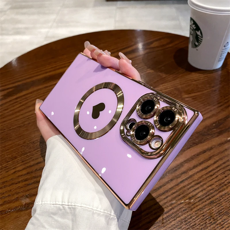 Electroplated Magsafe Love Heart Case For iPhone 17 Air 16 Pro Max 15 14 13 12 11 Plus Magnetic Wireless Charge Shockproof Cover