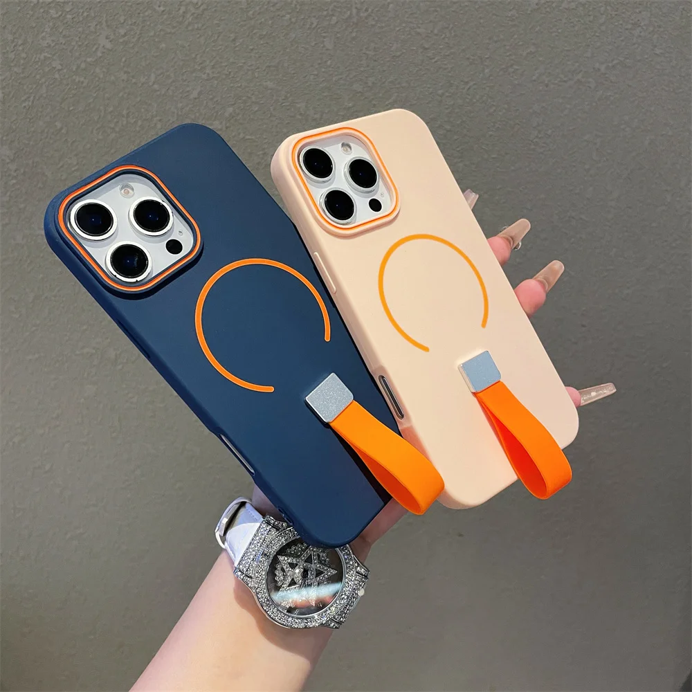S2a30e3ed80214030957ba2fc4b48626bz.webp For MagSafe Magnetic Phone Grip with Silicone Finger Strap Case For iPhone 17 Air 16 Pro Max 15 14 Plus 13 12 11 Soft Cover