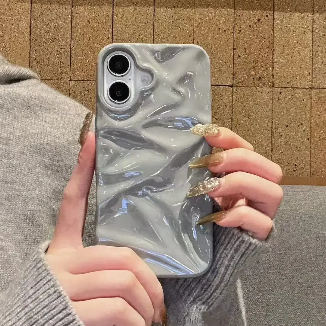 S2a34a0b820804da48fd1a8184dbc97a8h.webp Luxury Electroplate Silvery 3D Wrinkle Phone Case For iphone 17 Air 16 15 14 Plus 13 11 12 Pro Max Water Ripple Shockproof Cover