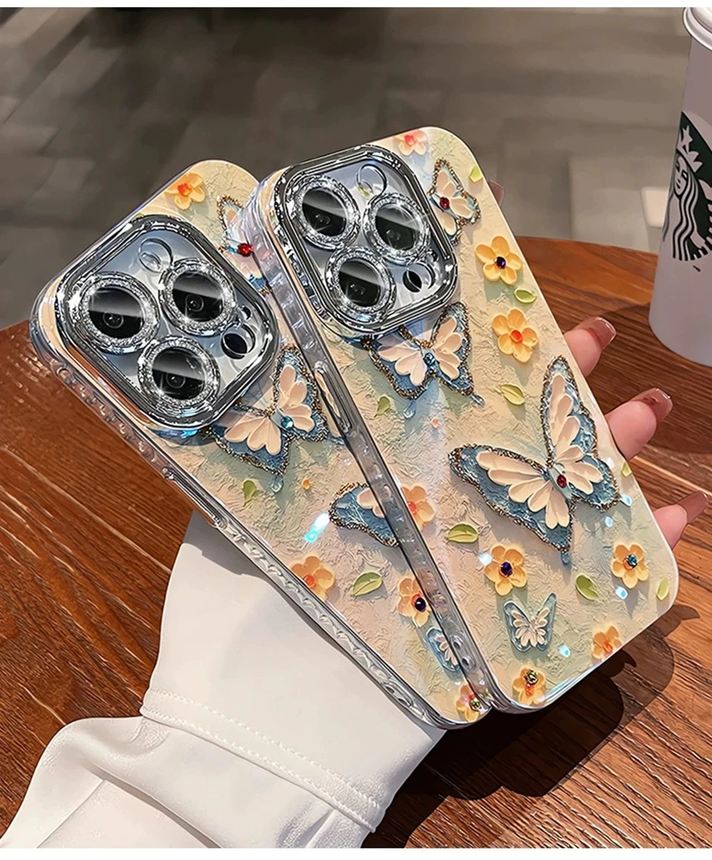 S2a3bf3dbcde6470292848fb1ce0fad17m.webp Luxury Butterfly Flowers Laser Glitter Phone Case For iPhone 17 Air 11 12 13 14 15 16 Pro Max Plus Diamond Shockproof Cover