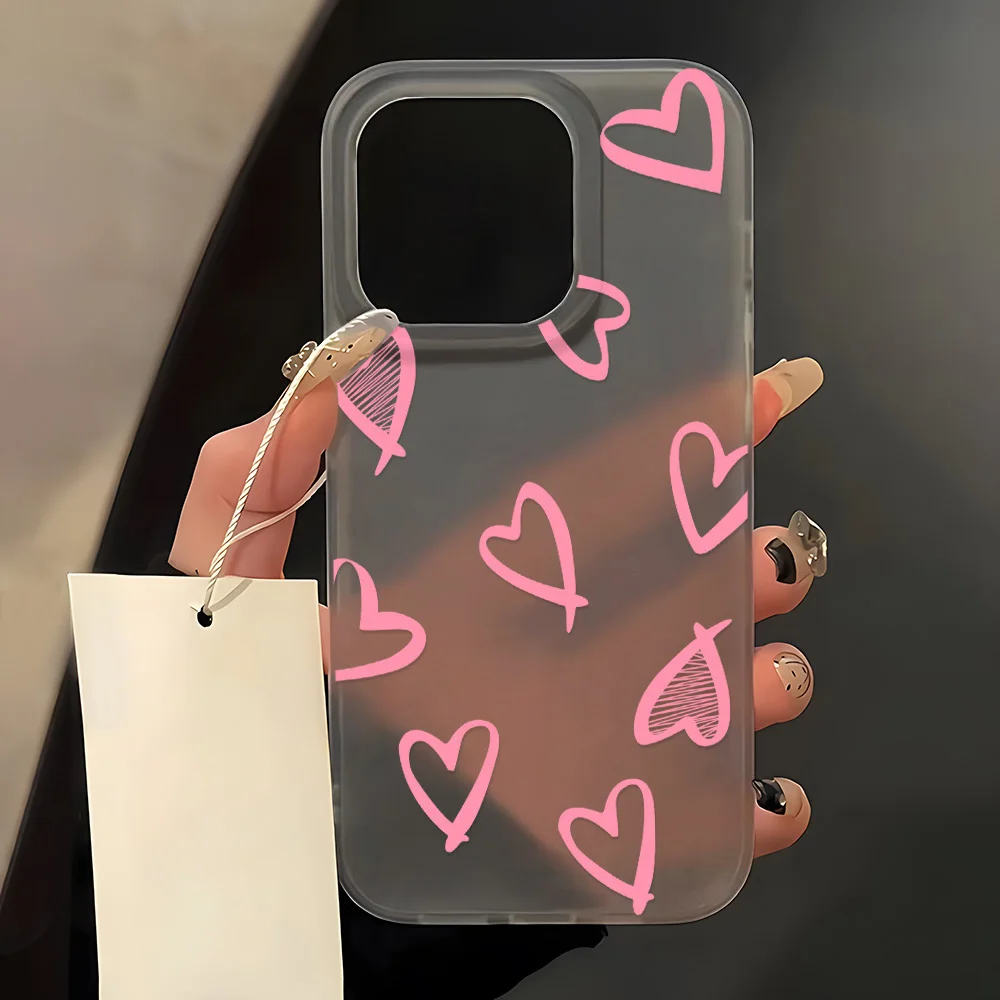 Cute Flower Love Heart Phone Case For iPhone 15 Case iPhone 13 16 12 14 11 17 Pro Max 13 Mini Shockproof Clear Cover Soft Funda