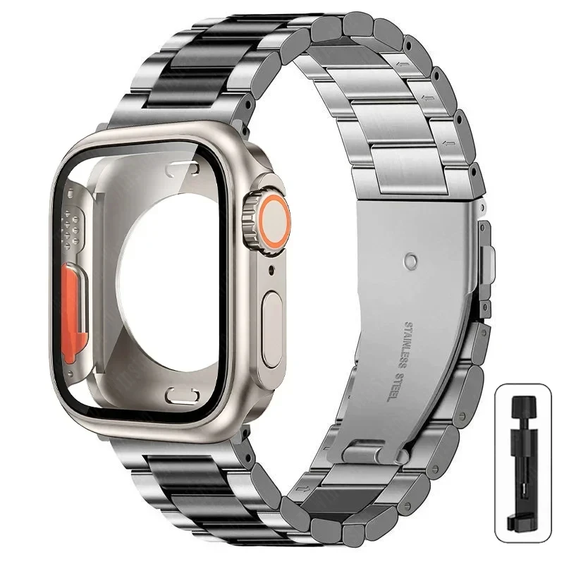 S2a6a958d1c44472fb1d2e221c0cc00e5R-2.webp Stainless Steel Strap+Ultra Case for Apple Watch Band 44mm 45mm 41mm 40mm 42mm Case Metal Strap for iWatch Series 9 8 7 6 SE 5 4
