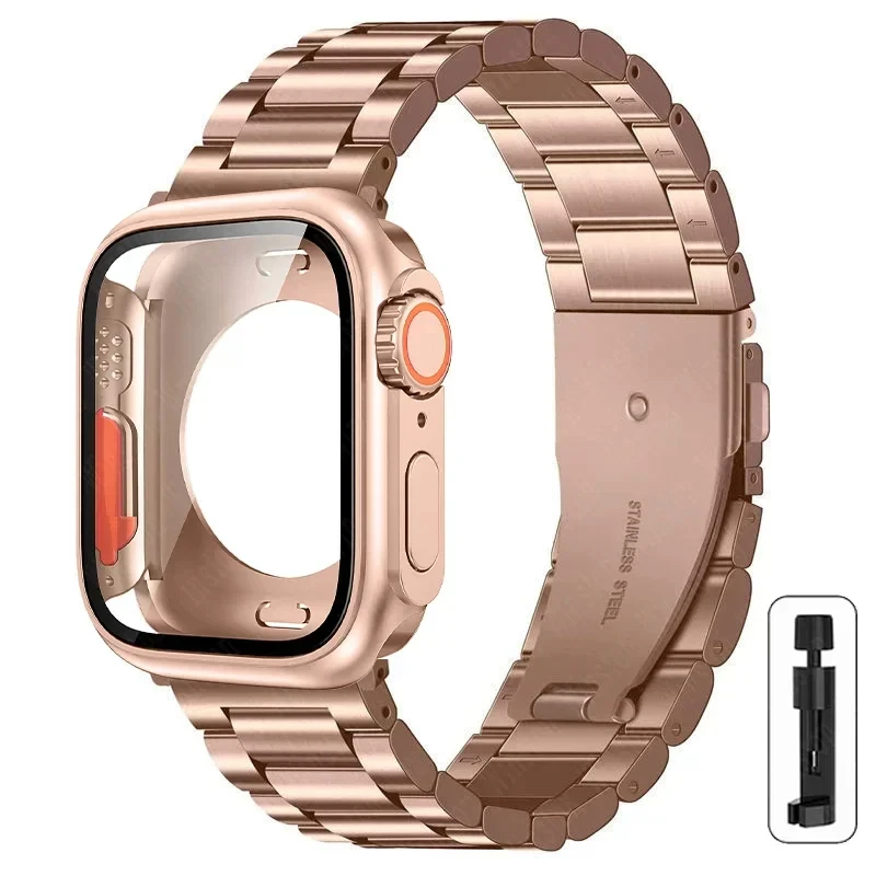 S2ad158ded8714ce9bf61cd5ab3706389H-2.webp Stainless Steel Strap+Ultra Case for Apple Watch Band 44mm 45mm 41mm 40mm 42mm Case Metal Strap for iWatch Series 9 8 7 6 SE 5 4