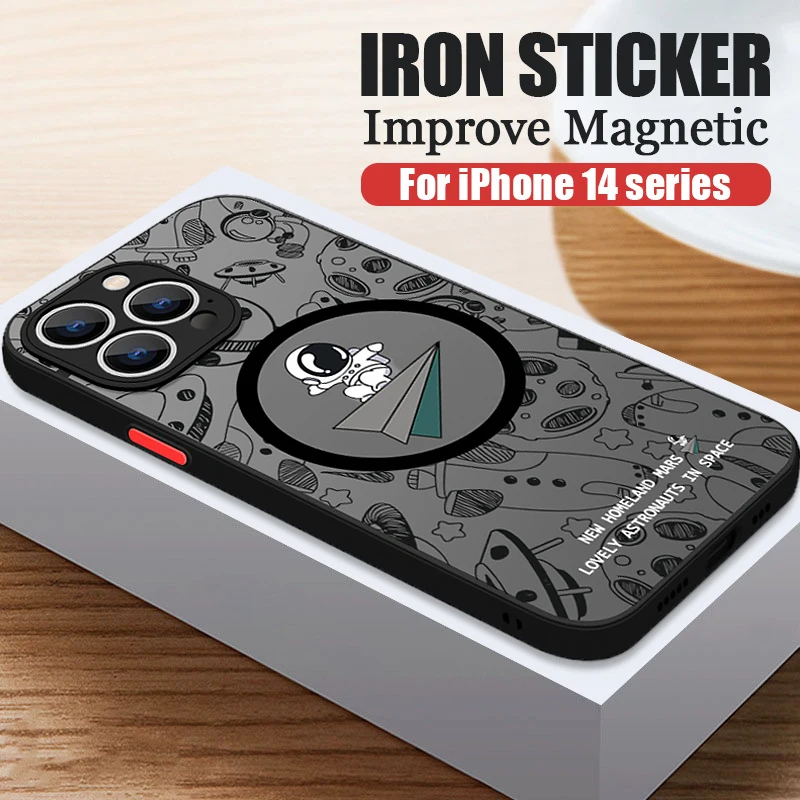 S2b0ccef35bd64bda80ba9ccd0d9762af6.webp Magnetic For Magsafe Astronaut Case For iPhone Air 16e 17 15 Pro Max 14 13 12 Pro 11 16 Plus Shockproof Bumper Hard Matte Cover