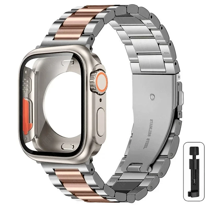 S2c44ff7adff340e9bf6b003c2903a35ct-2.webp Stainless Steel Strap+Ultra Case for Apple Watch Band 44mm 45mm 41mm 40mm 42mm Case Metal Strap for iWatch Series 9 8 7 6 SE 5 4