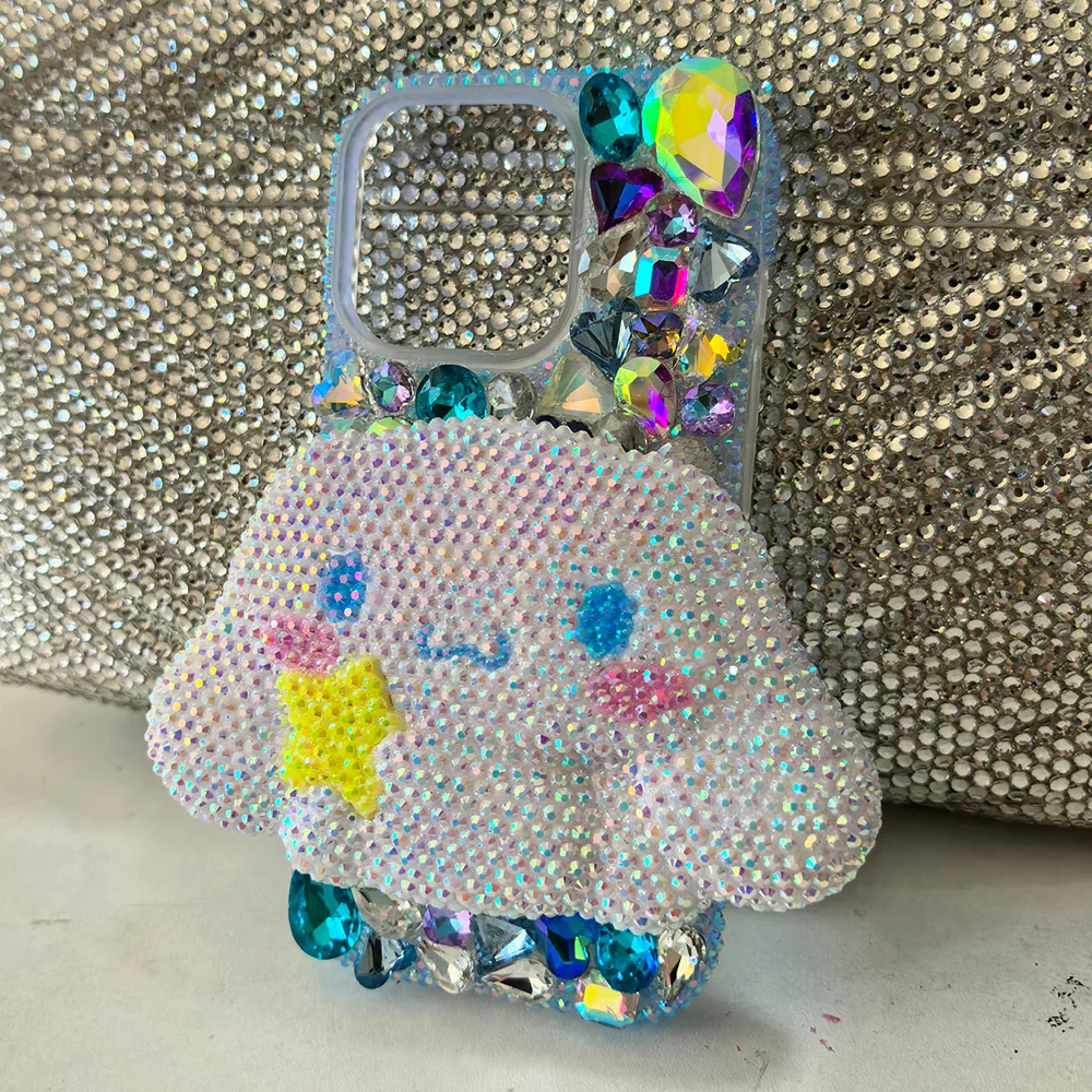 Cute Kitty Cat Rhinestone Bling Crystal Phone Case Chain For iPhone 16 12 13 14 15Pro Max X Xs XR 7 8 Plus SE 2 3 10 Transparent Bu