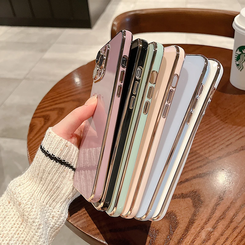 Luxury Plating Soft Silicone Case For iPhone 15 14 11 12 13 Pro Max Mini Plus Antiskid Fashion Protect Shockproof Cover Cases